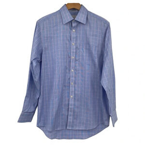 Charles Tyrwhitt Button Dress Shirt Mens Size 15.5 Blue Pink Grid Check Non-Iron